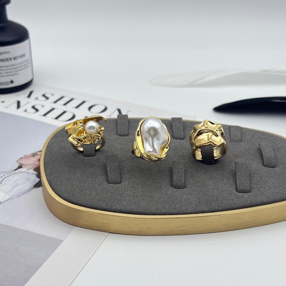 Elegant Gold and Pearl Ring Set